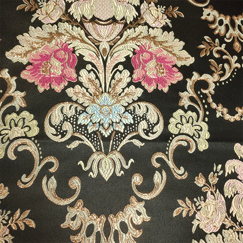 Tejido jacquard brocado con hilo de oro floral barroco europeo negro