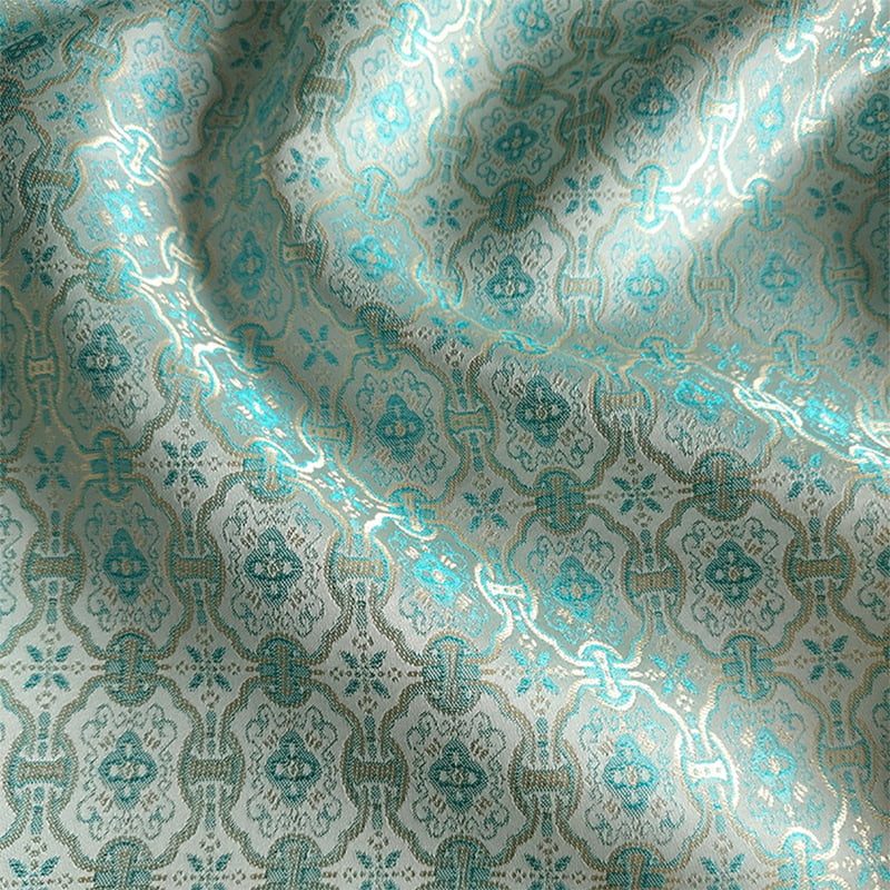 Tejido satinado jacquard con brocado de hilo dorado estilo chino